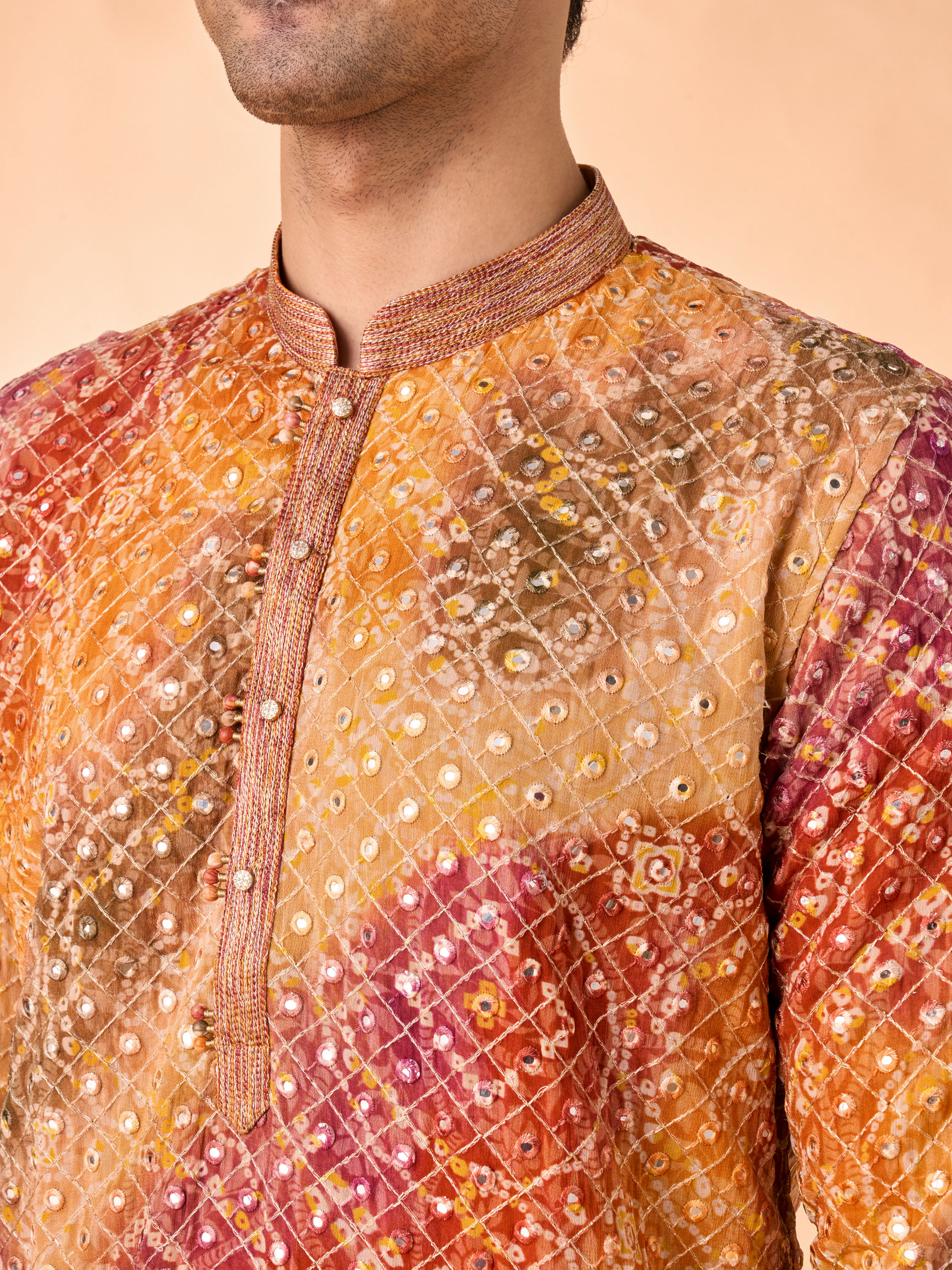 Manyavar Men Radiant Rust Georgette Kurta Pant