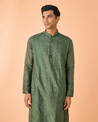Manyavar Men Olive Green Elegance Kurta Pajama