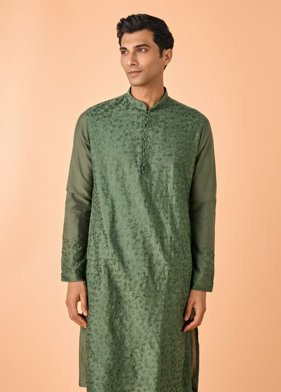 Manyavar Men Olive Green Elegance Kurta Pajama
