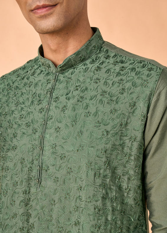 Manyavar Men Olive Green Elegance Kurta Pajama