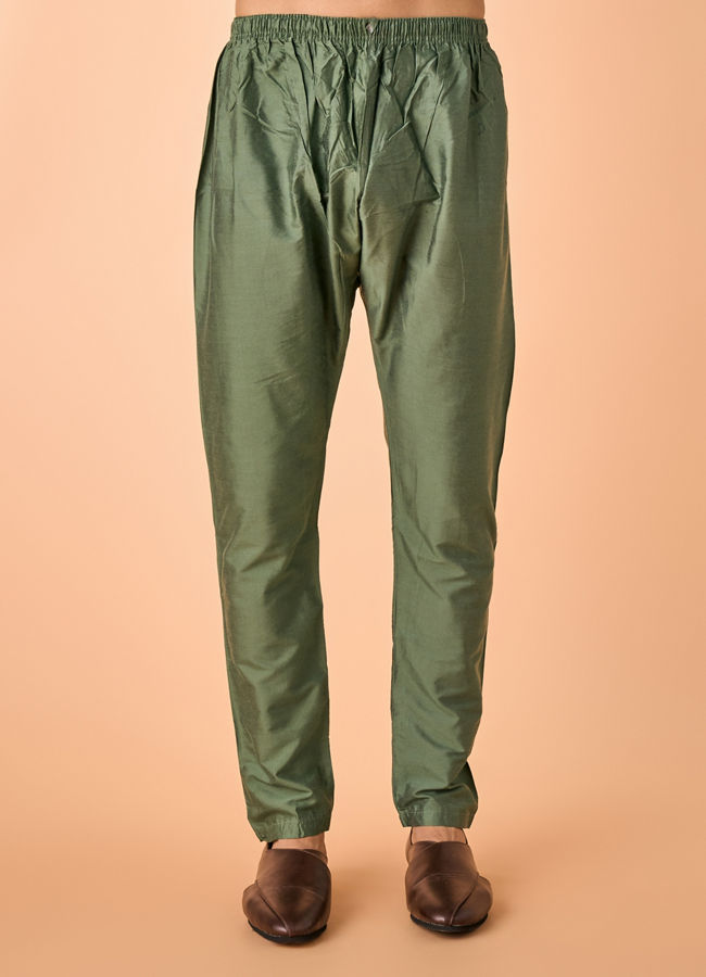 Manyavar Men Olive Green Elegance Kurta Pajama