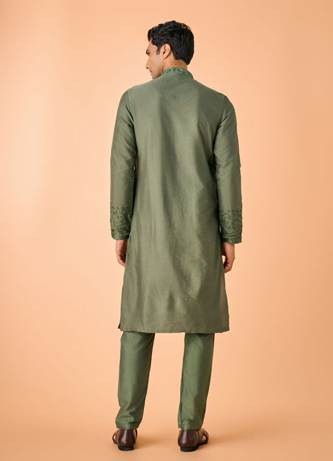 Manyavar Men Olive Green Elegance Kurta Pajama
