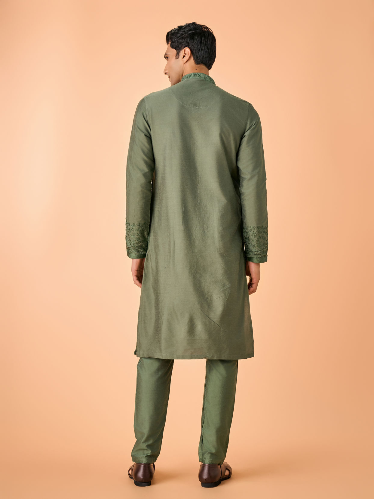 Manyavar Men Olive Green Elegance Kurta Pajama