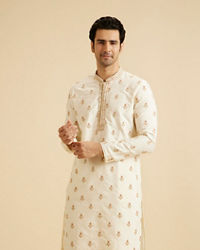 Manyavar Men Warm White Elegance Kurta Pajama