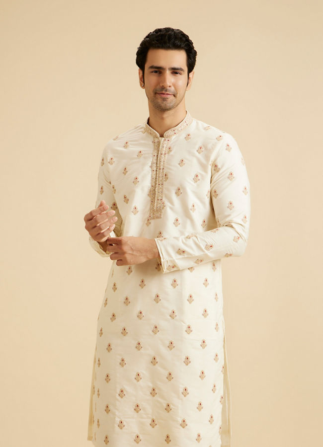 Manyavar Men Warm White Elegance Kurta Pajama