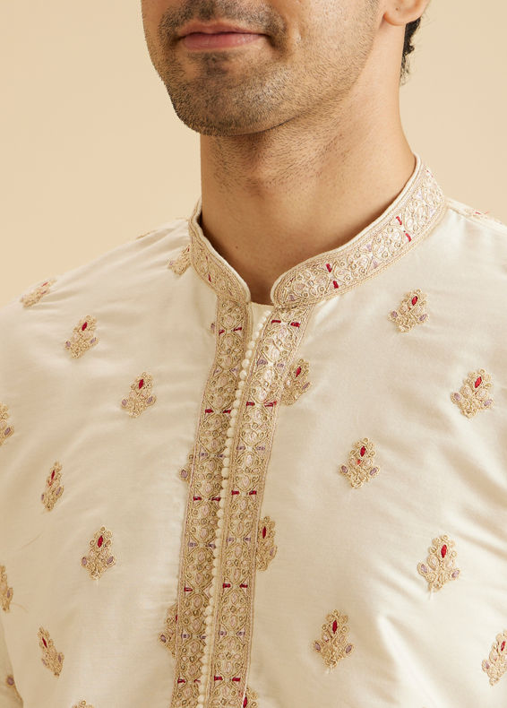 Manyavar Men Warm White Elegance Kurta Pajama