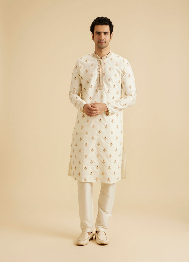 Manyavar Men Warm White Elegance Kurta Pajama