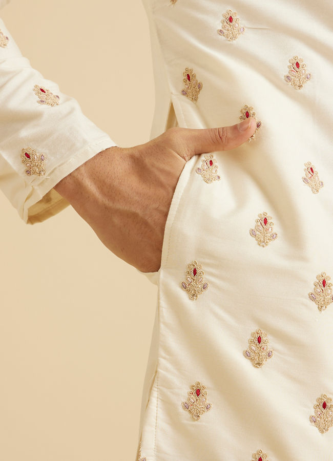 Manyavar Men Warm White Elegance Kurta Pajama