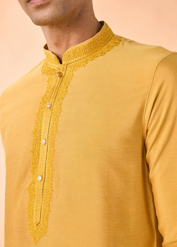Manyavar Men Garnished Mustard Kurta Pajama