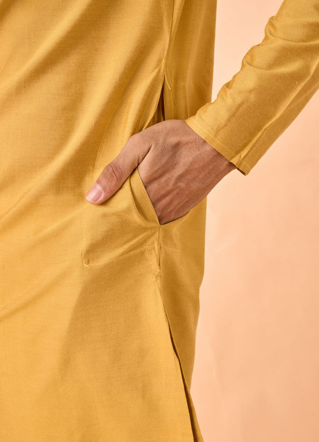 Manyavar Men Garnished Mustard Kurta Pajama