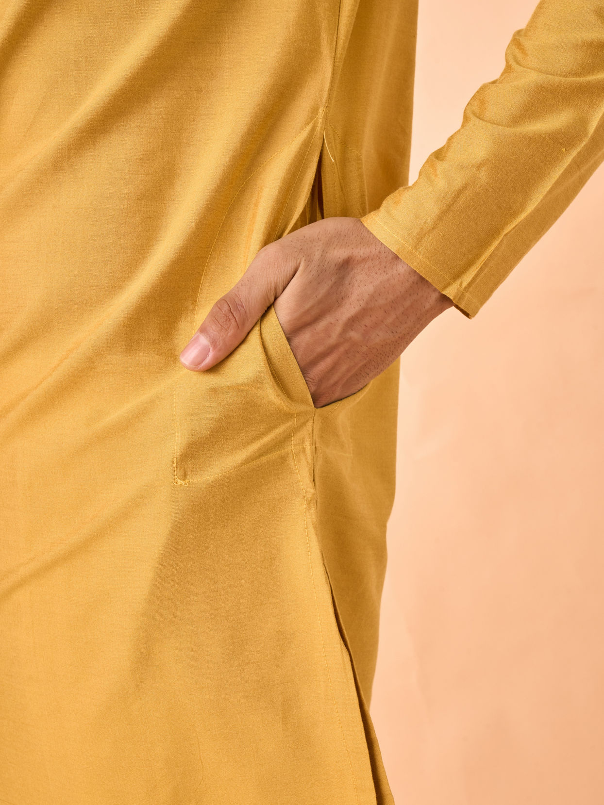 Manyavar Men Garnished Mustard Kurta Pajama