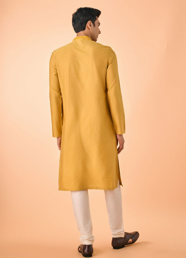Manyavar Men Garnished Mustard Kurta Pajama