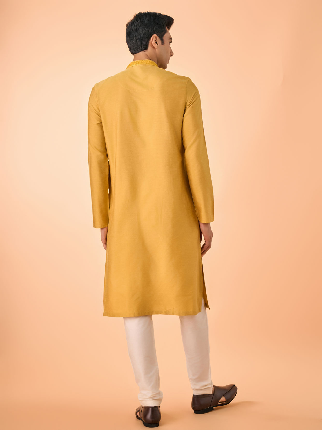 Manyavar Men Garnished Mustard Kurta Pajama