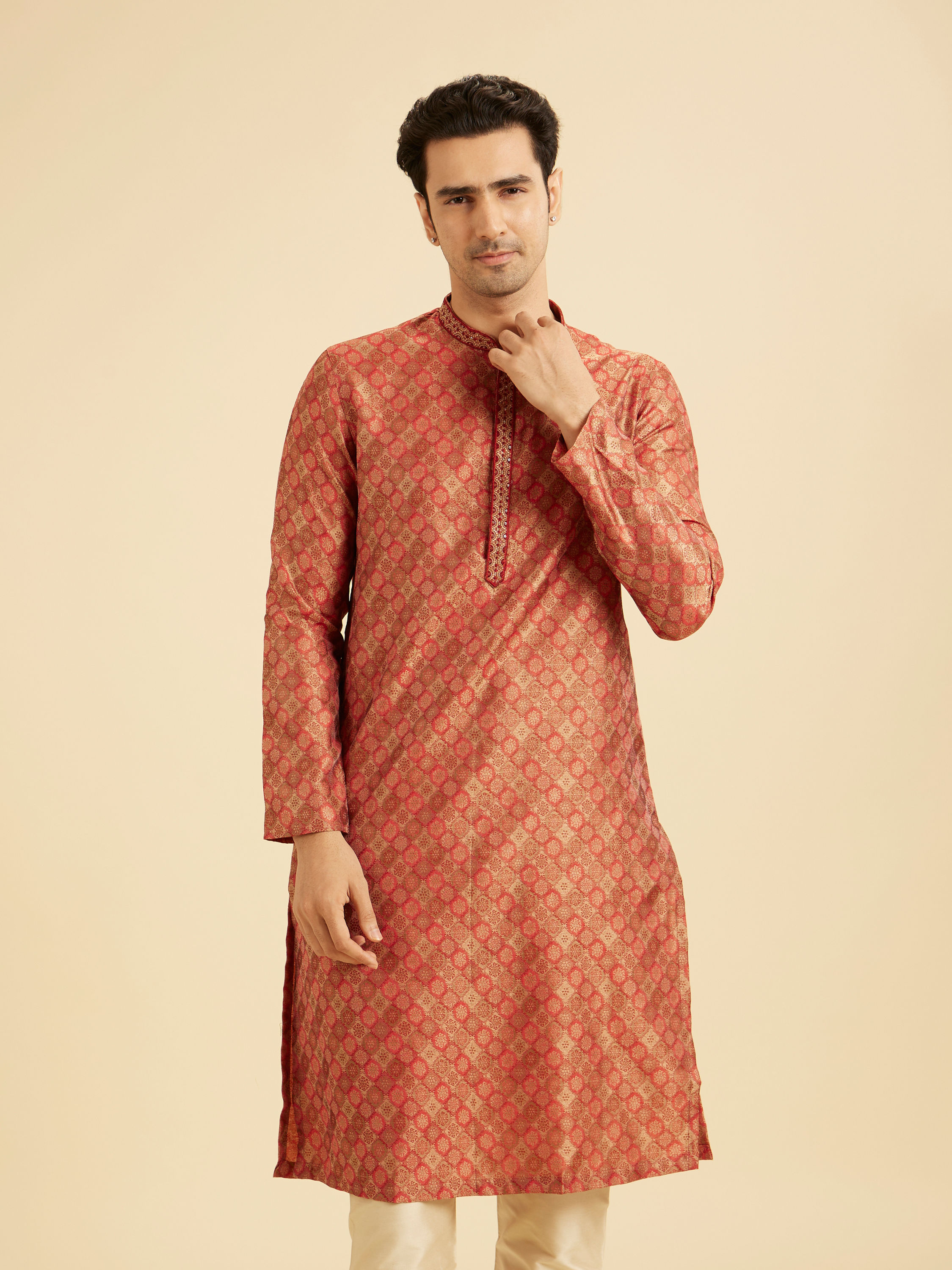 Manyavar Men Elegant Rust Kurta Pajama