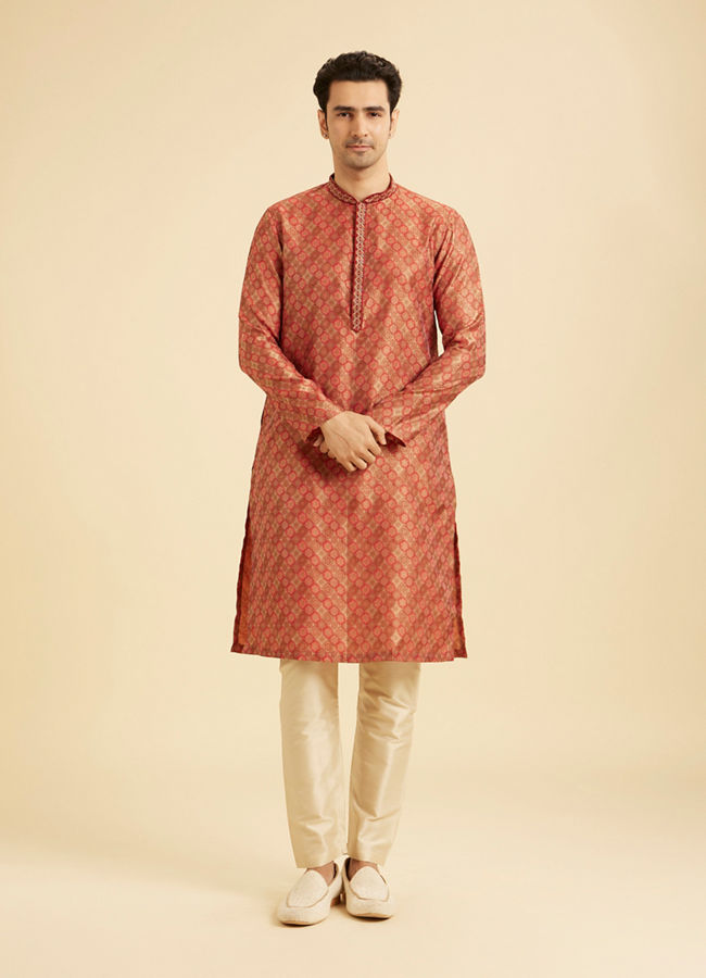 Manyavar Men Elegant Rust Kurta Pajama