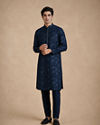 Manyavar Men Blue Georgette Kurta Pajama Set with Thread Embroidery & Sequin Work