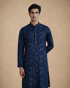 Manyavar Men Blue Georgette Kurta Pajama Set with Thread Embroidery & Sequin Work