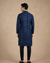 Manyavar Men Blue Georgette Kurta Pajama Set with Thread Embroidery & Sequin Work