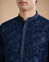 Manyavar Men Blue Georgette Kurta Pajama Set with Thread Embroidery & Sequin Work