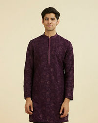 Manyavar Men Regal Purple Georgette Ensemble Kurta Pant