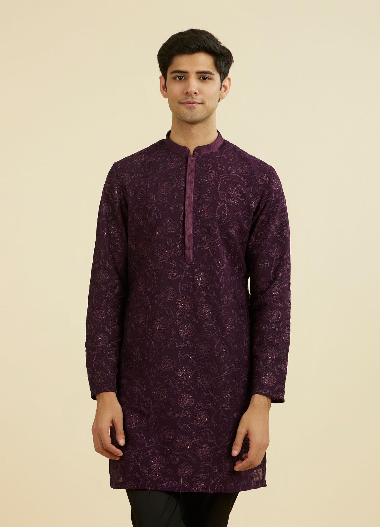 Manyavar Men Regal Purple Georgette Ensemble Kurta Pant