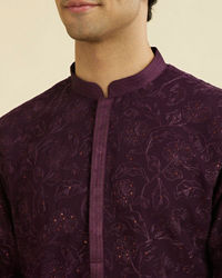 Manyavar Men Regal Purple Georgette Ensemble Kurta Pant