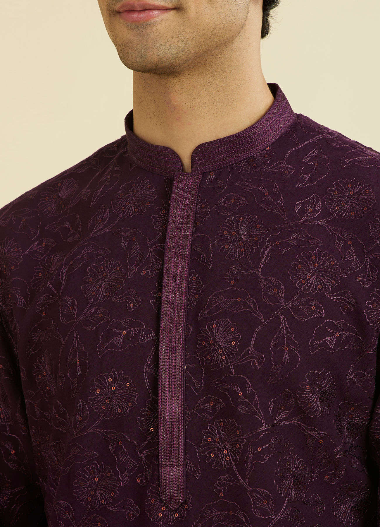 Manyavar Men Regal Purple Georgette Ensemble Kurta Pant