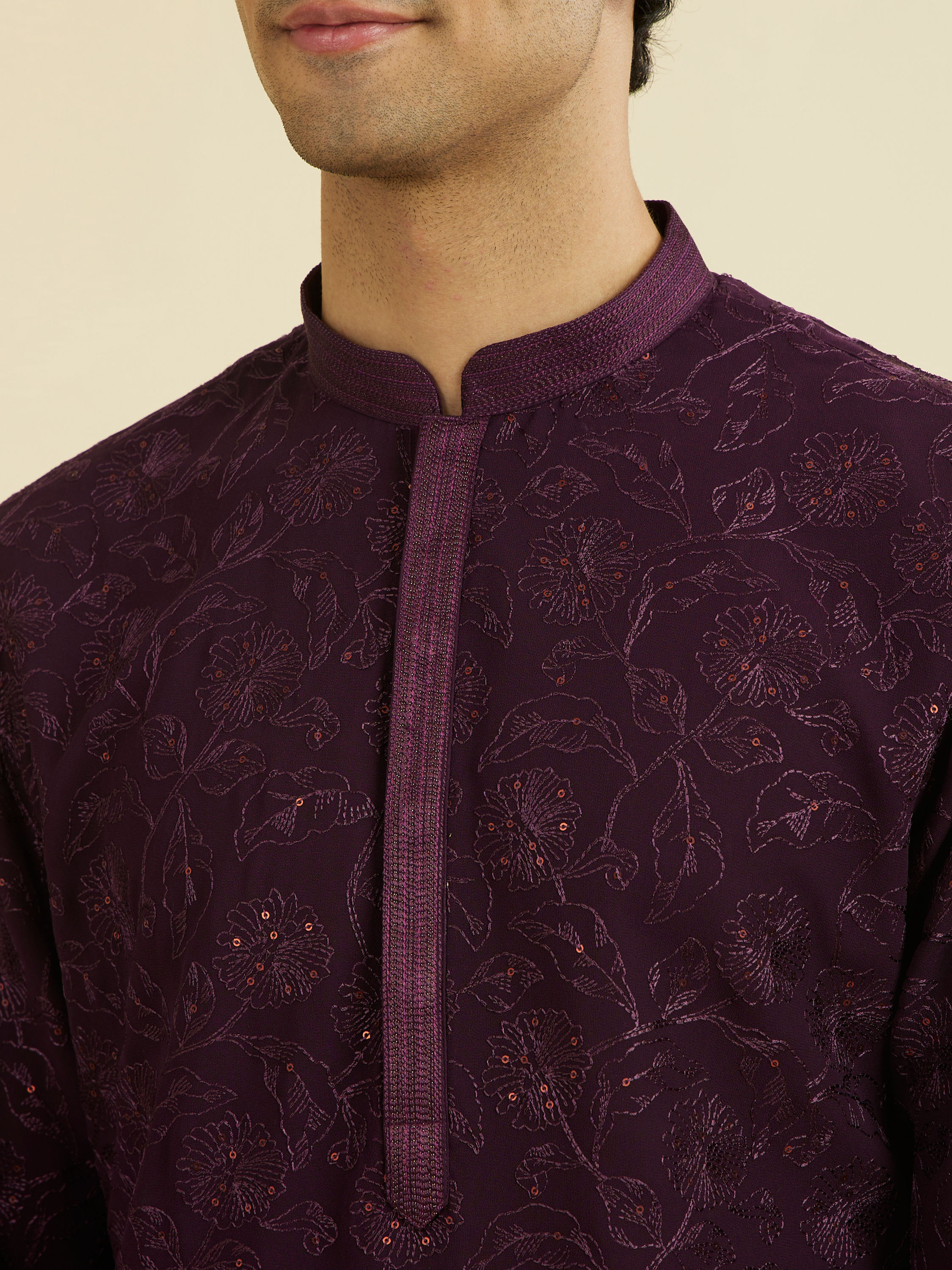 Manyavar Men Regal Purple Georgette Ensemble Kurta Pant