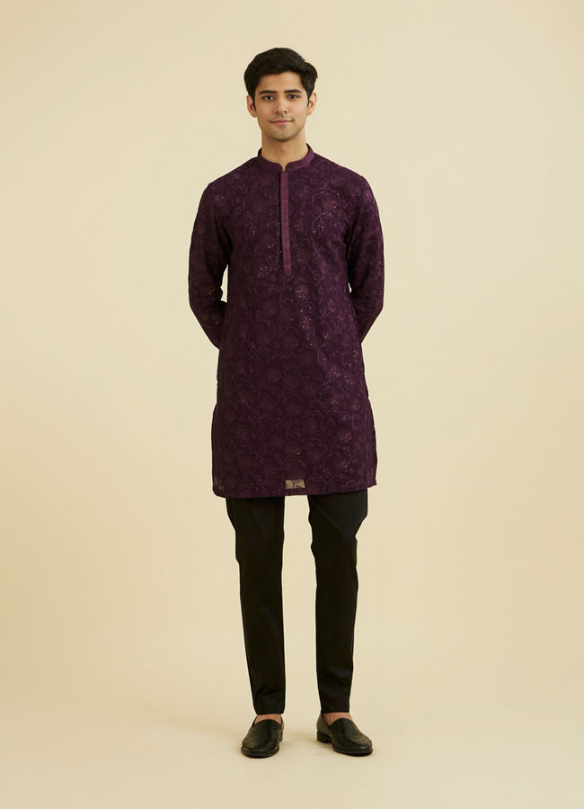 Manyavar Men Regal Purple Georgette Ensemble Kurta Pant
