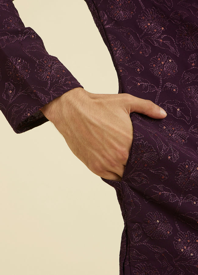 Manyavar Men Regal Purple Georgette Ensemble Kurta Pant