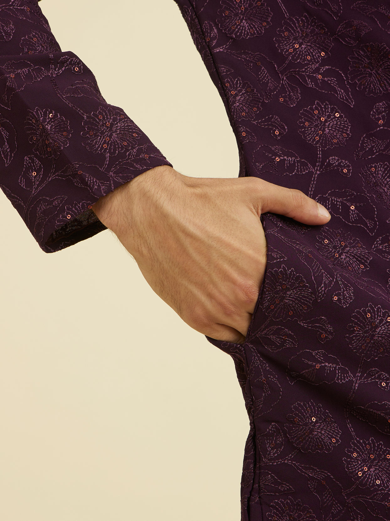 Manyavar Men Regal Purple Georgette Ensemble Kurta Pant