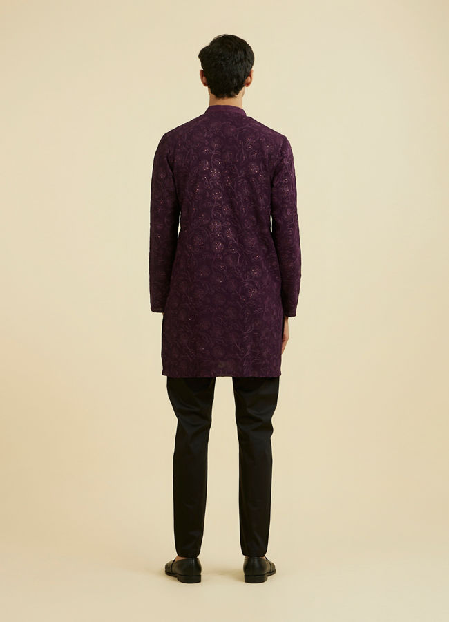 Manyavar Men Regal Purple Georgette Ensemble Kurta Pant