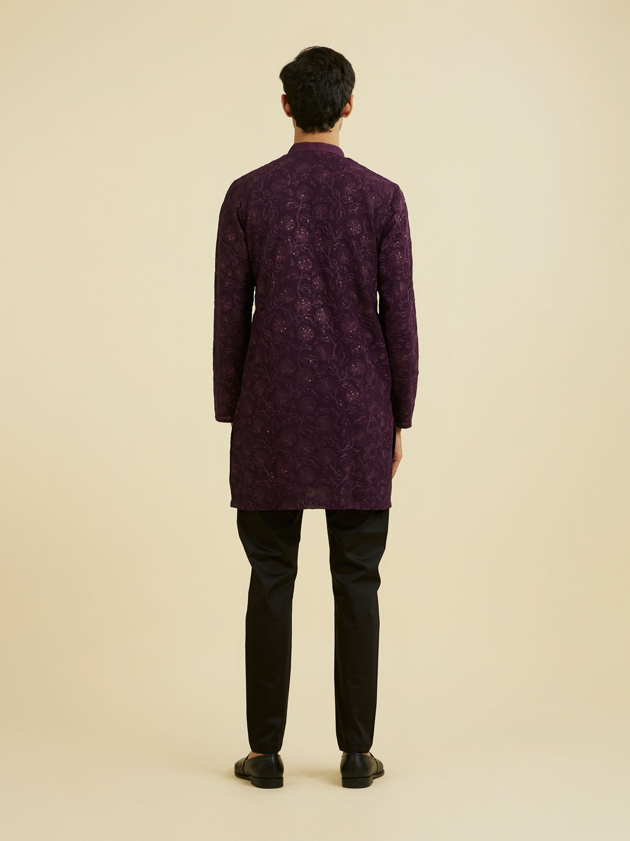 Manyavar Men Regal Purple Georgette Ensemble Kurta Pant