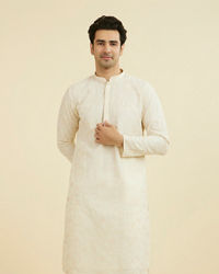 Manyavar Men Cream Georgette Ensemble Kurta Pajama