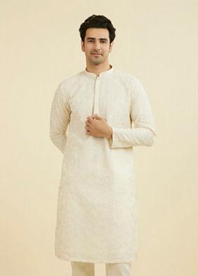 Manyavar Men Cream Georgette Ensemble Kurta Pajama