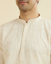Manyavar Men Cream Georgette Ensemble Kurta Pajama