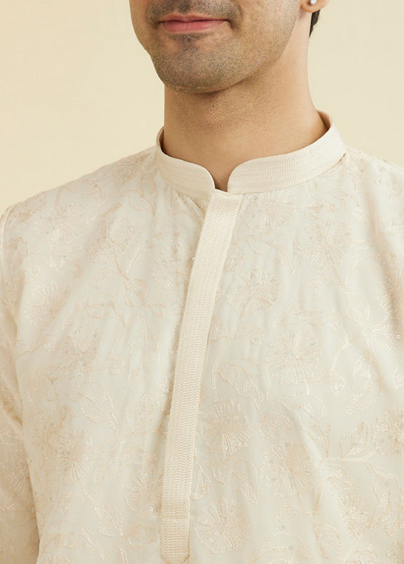 Manyavar Men Cream Georgette Ensemble Kurta Pajama