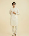Manyavar Men Cream Georgette Ensemble Kurta Pajama