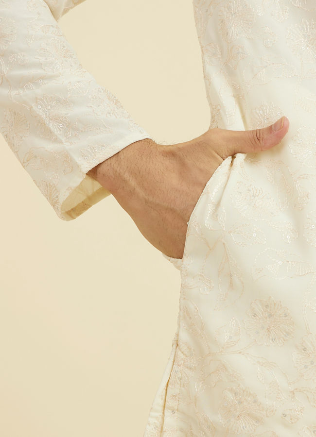 Manyavar Men Cream Georgette Ensemble Kurta Pajama