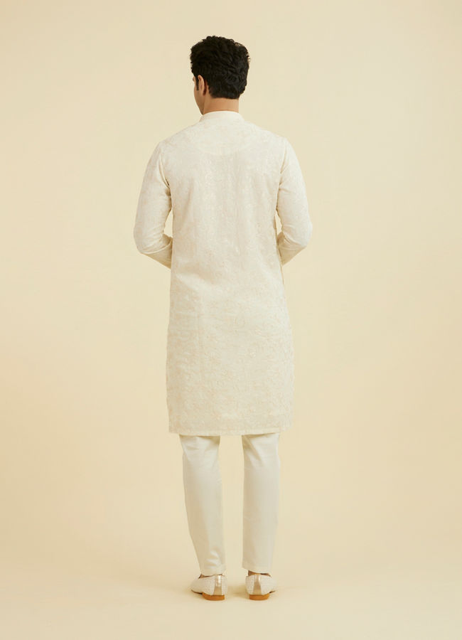 Manyavar Men Cream Georgette Ensemble Kurta Pajama