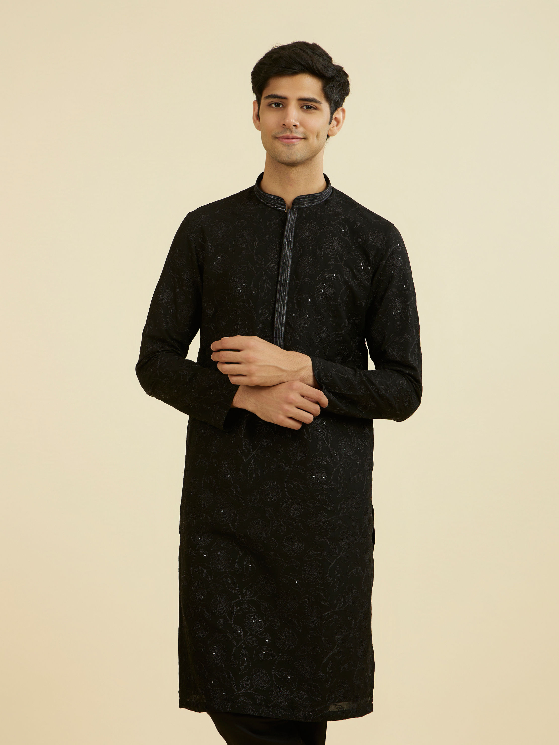Manyavar Men Elegant Black Kurta Pajama