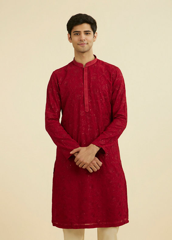 Manyavar Men Radiant Red Festive Kurta Set