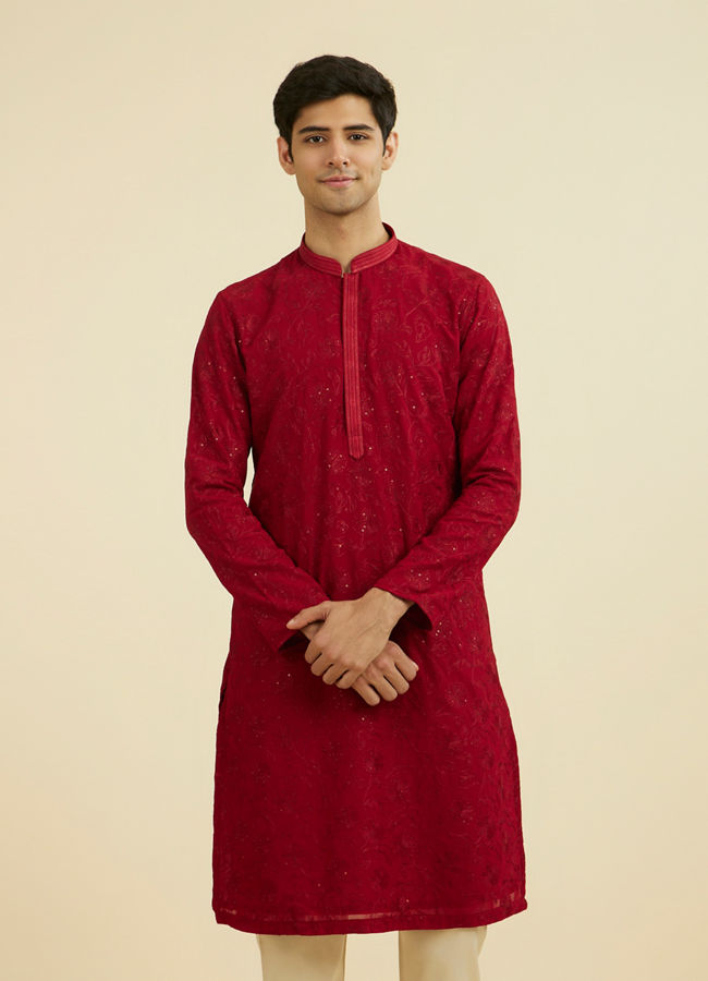 Manyavar Men Radiant Red Festive Kurta Set