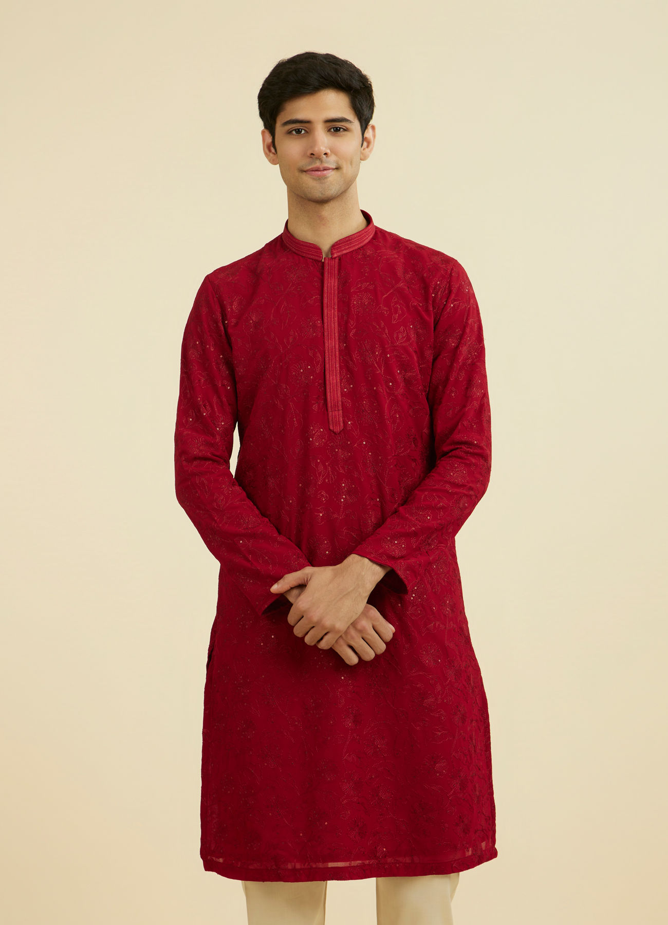 Manyavar Men Radiant Red Festive Kurta Set