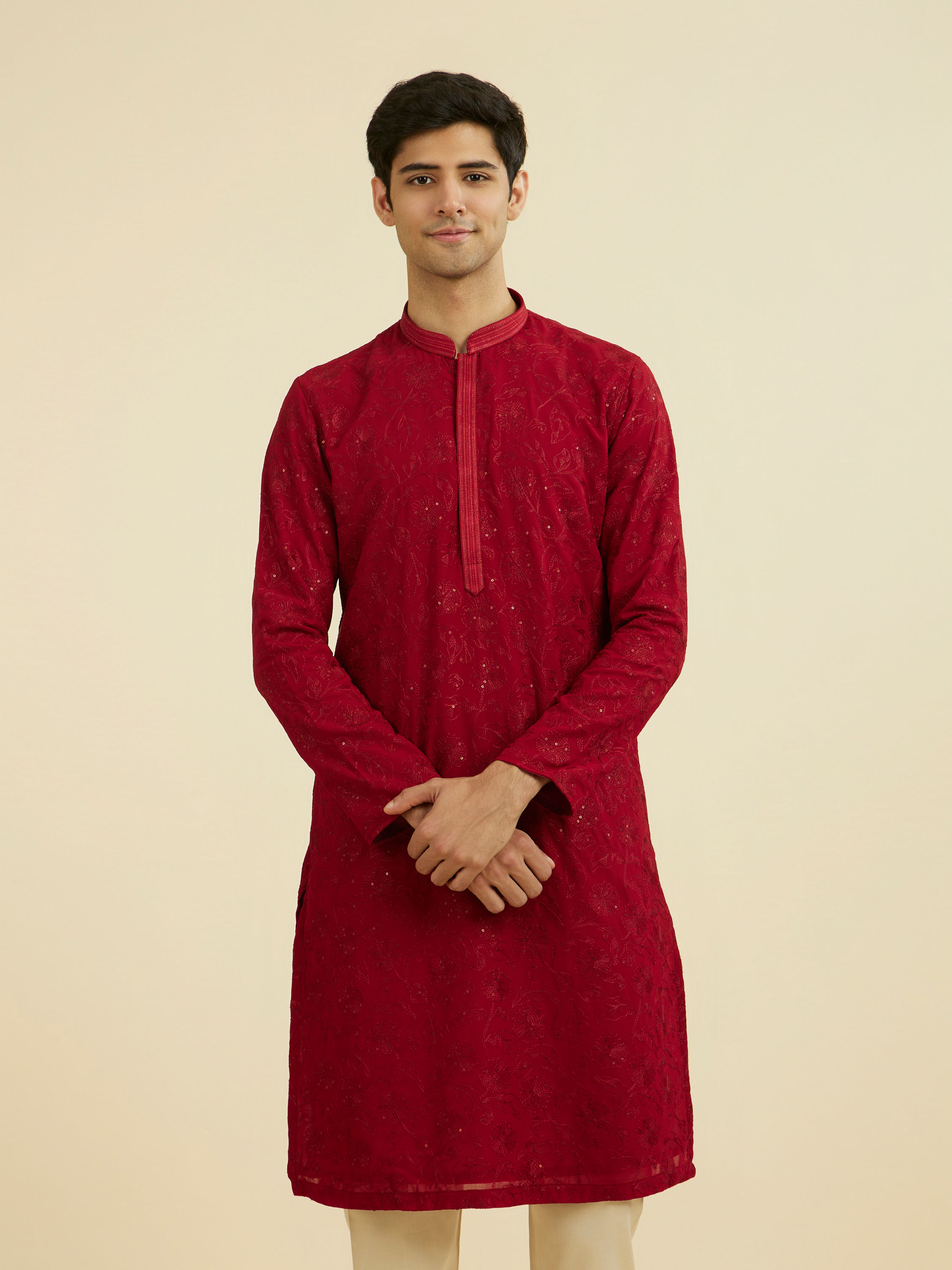 Manyavar Men Radiant Red Festive Kurta Set
