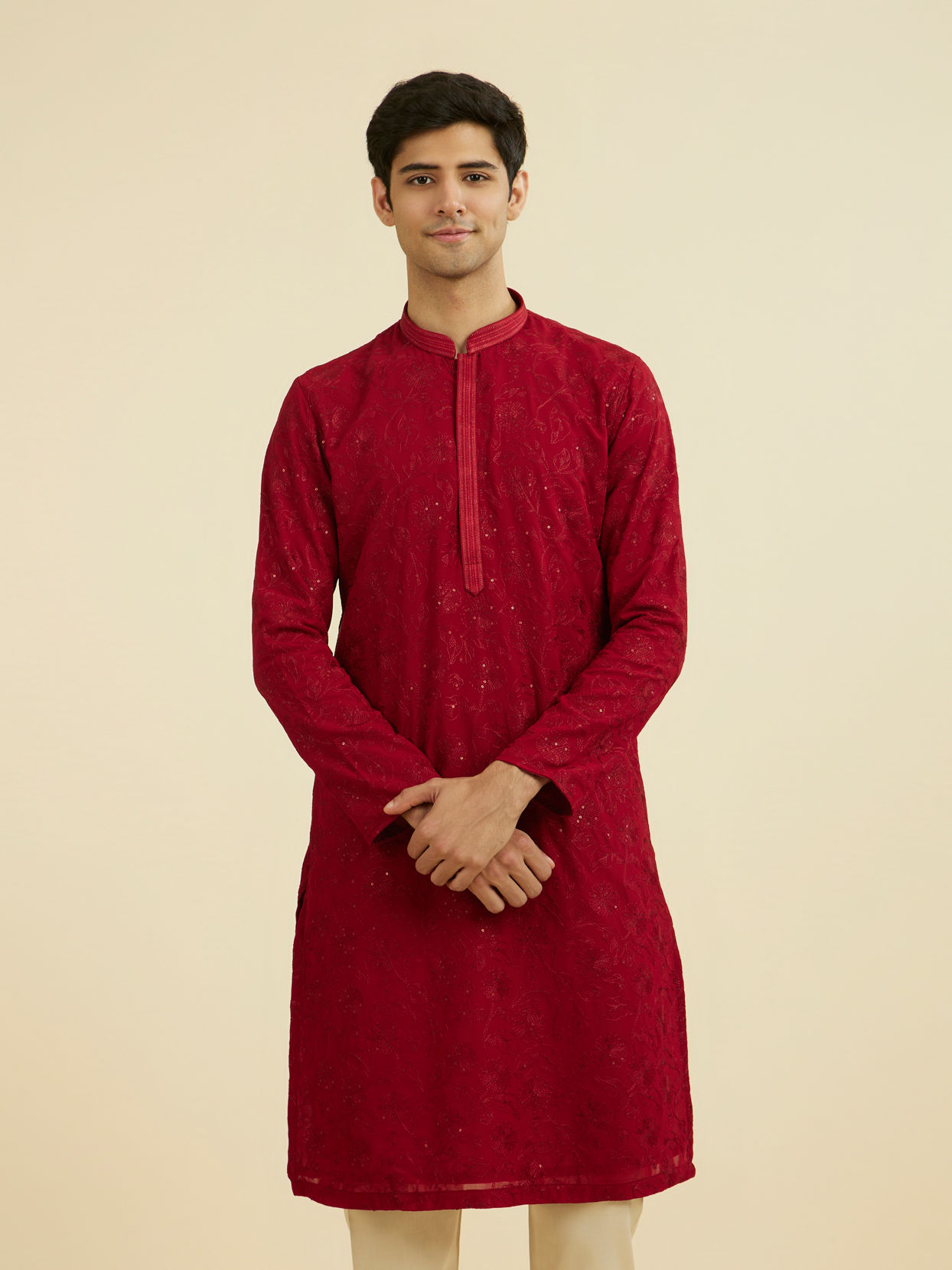 Manyavar Men Radiant Red Festive Kurta Set