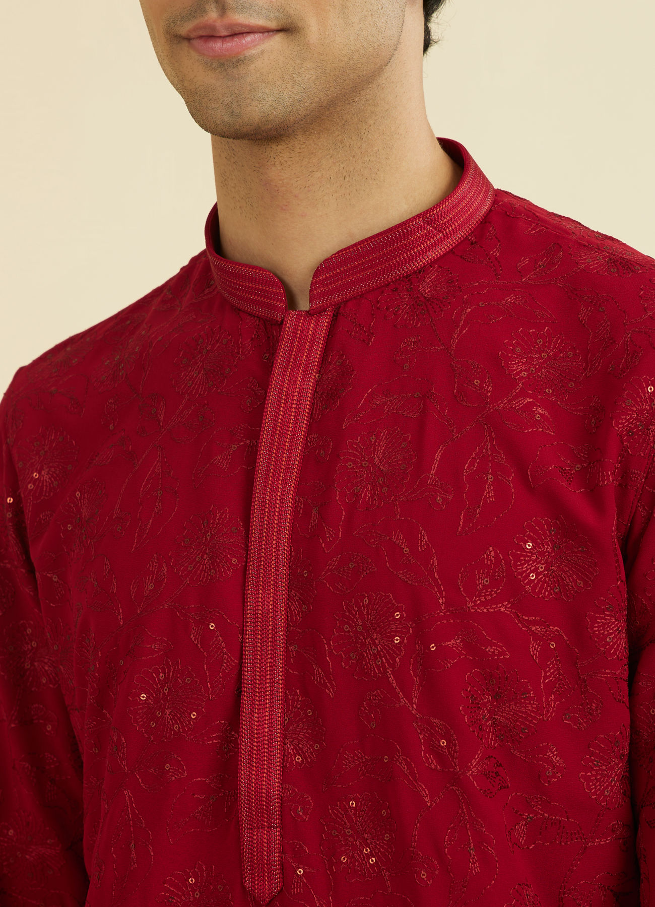 Manyavar Men Radiant Red Festive Kurta Set