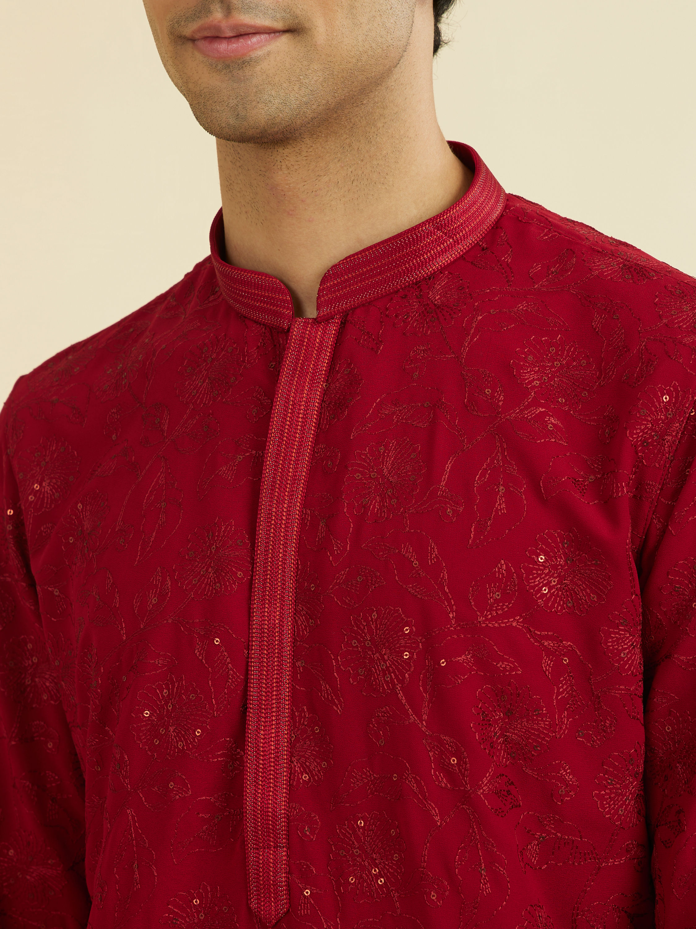 Manyavar Men Radiant Red Festive Kurta Set