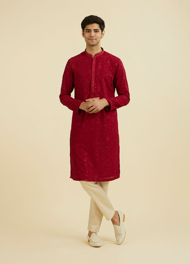 Manyavar Men Radiant Red Festive Kurta Set