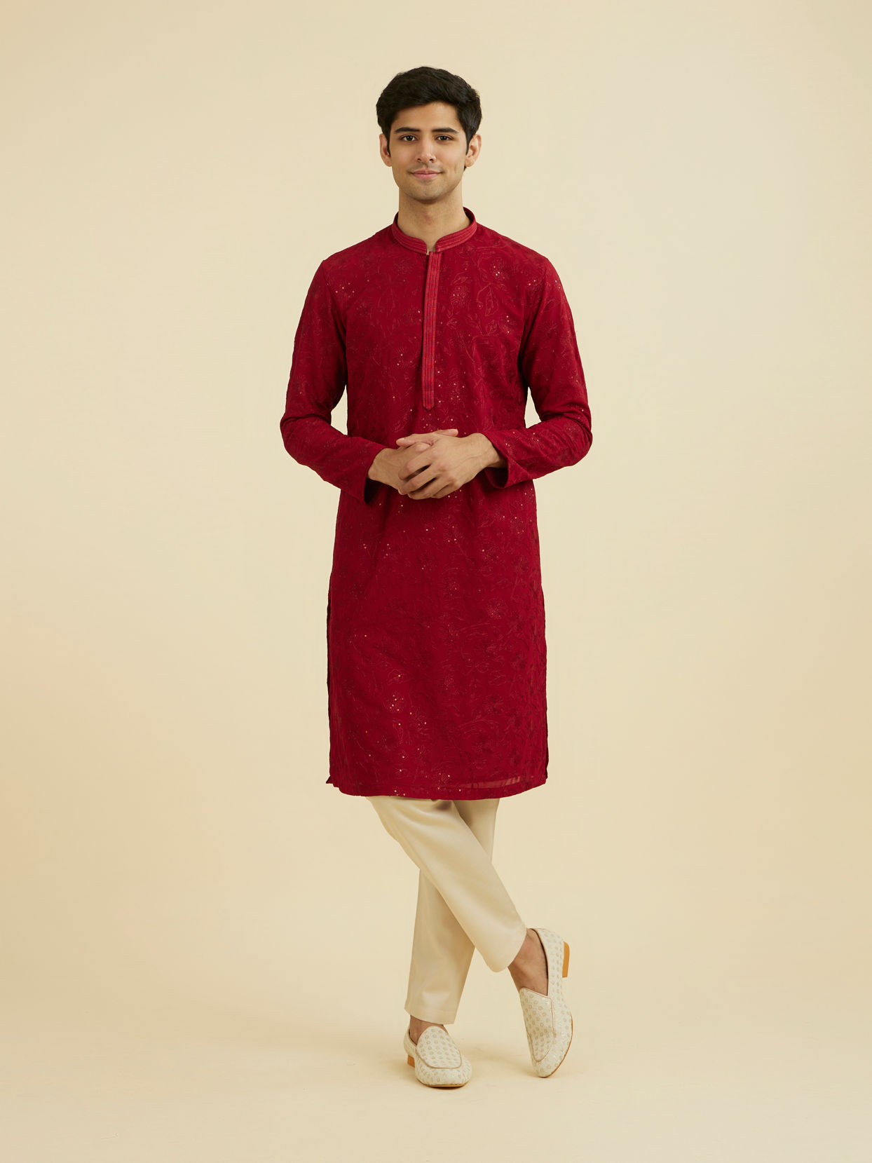 Manyavar Men Radiant Red Festive Kurta Set